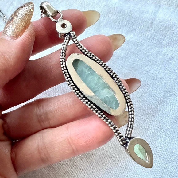 925 Prophet Stone Aquamarine Pendant Necklace - Picture 7 of 8